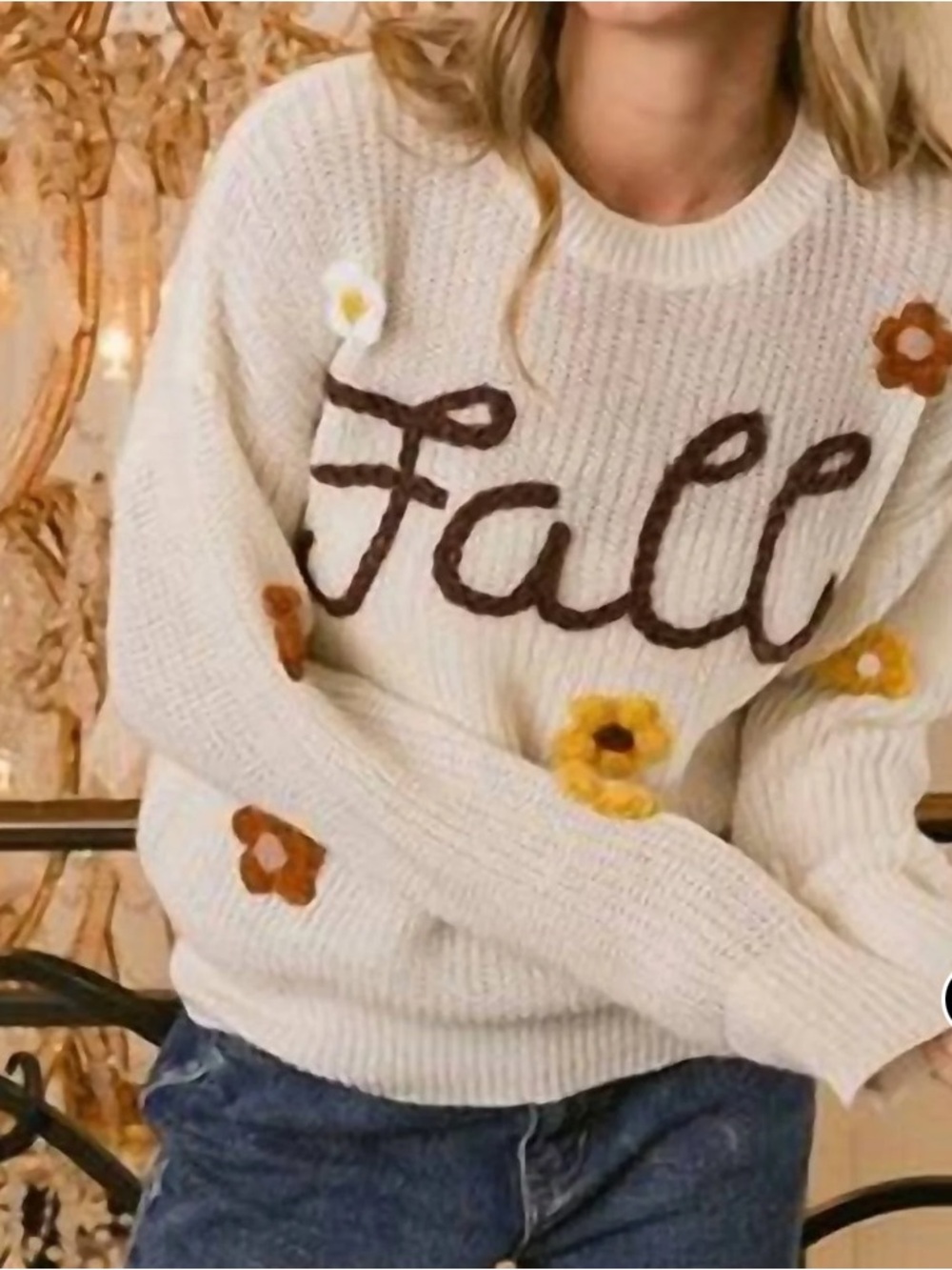 Xl FALL  floral appliqué crewneck sweater bibi